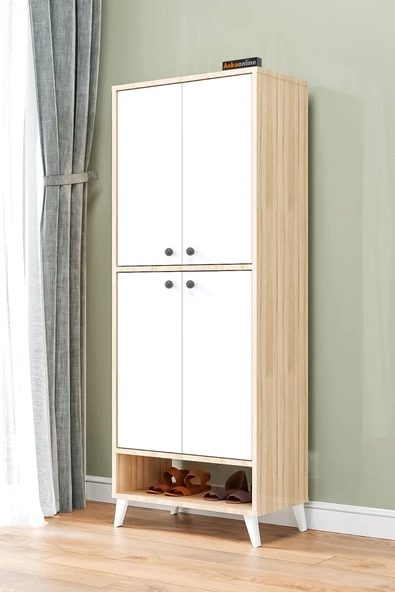 AEKA Ae-1088 Patentli Imaj Sonomo Ayakkabılık, 9 Raflı, Ayaklı, 4 Kapaklı Çok Amaçlı Dolap, Kiler Dolabı - 2