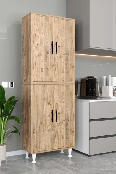 AEKA Ae-2086 Bala Atlantik Çam Çok Amaçlı Mutfak Dolabı&banyo Dolabı, Kiler, 4 Kapaklı, Raflı, Ayaklı - 2