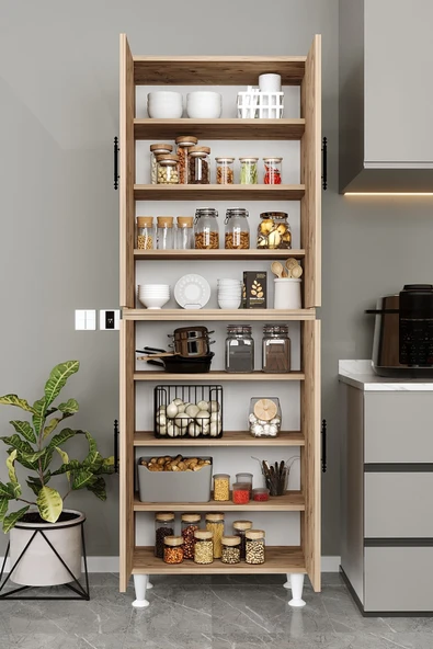 AEKA Ae-2086 Bala Atlantik Çam Çok Amaçlı Mutfak Dolabı&banyo Dolabı, Kiler, 4 Kapaklı, Raflı, Ayaklı - 4