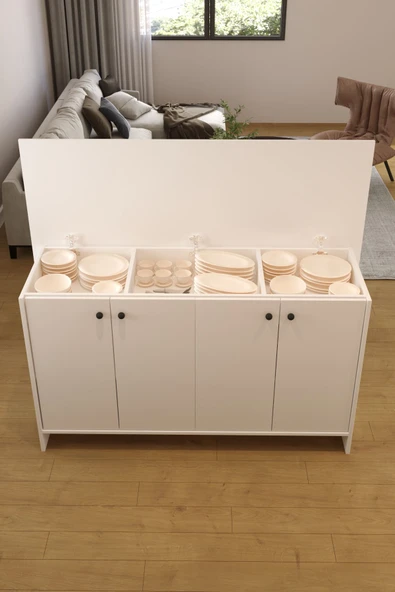 AEKA AE-2080 Patentli Ayder Mutfak Adası Bar Masası Yemek Masası Dolaplı, Beyaz Raflı, Çok Amaçlı 160 CM ürün görseli