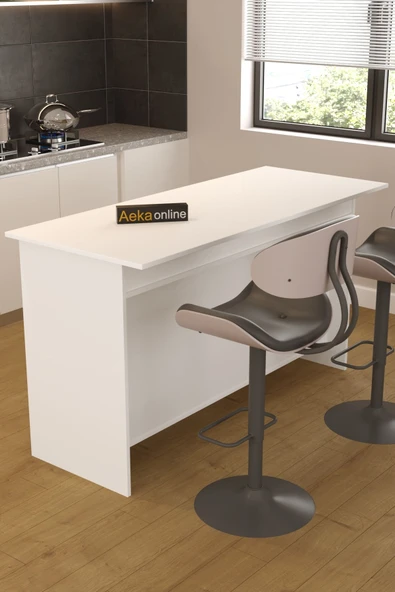 AEKA AE-2080 Patentli Ayder Mutfak Adası Bar Masası Yemek Masası Dolaplı, Beyaz Raflı, Çok Amaçlı 160 CM - Resim 5