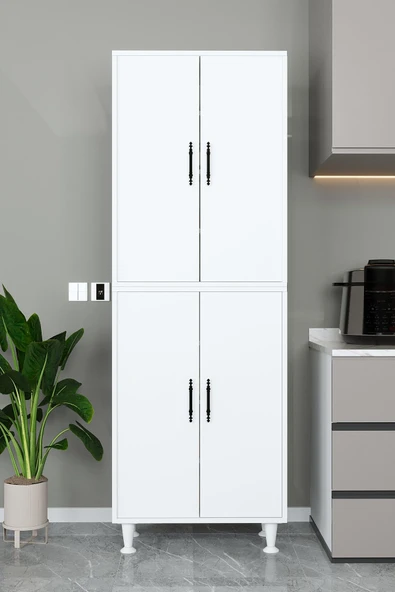 AEKA Ae-2086 Bala Beyaz Çok Amaçlı Mutfak Dolabı&banyo Dolabı, Kiler, 4 Kapaklı, Raflı, Ayaklı - 4