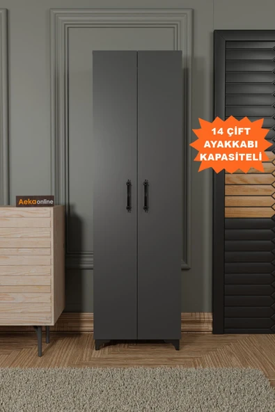 AEKA AE-3085 SELEN ANTRASİT AYAKKABILIK, 7 RAFLI, AYAKLI, 2 KAPAKLI ÇOK AMAÇLI DOLAP, KİLER DOLABI ürün görseli
