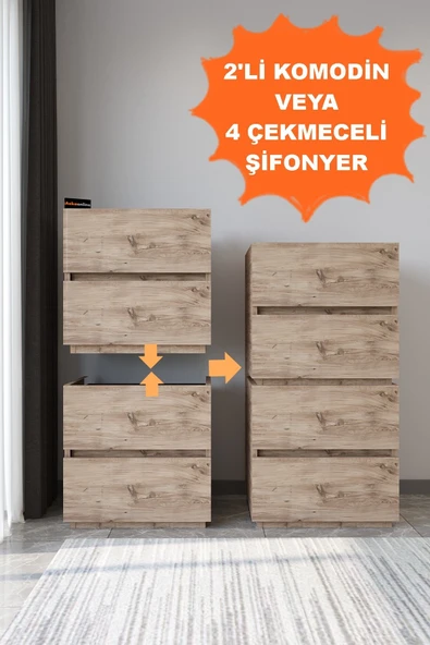 AEKA Ae-2034 Galata 4 Çekmeceli Patentli Çam Renkli Şifonyer Yatak Odası Bebek Odası Komodin ürün görseli