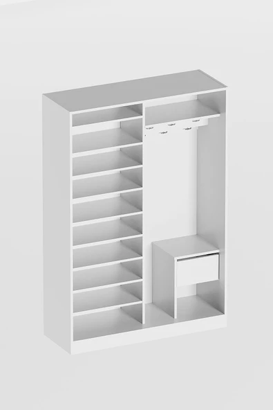 AEKA AE-3071 Patentli İdeal Aynalı Vestiyer Portmanto Ayakkabılık Raflı Askılıklı, Beyaz - Resim 6