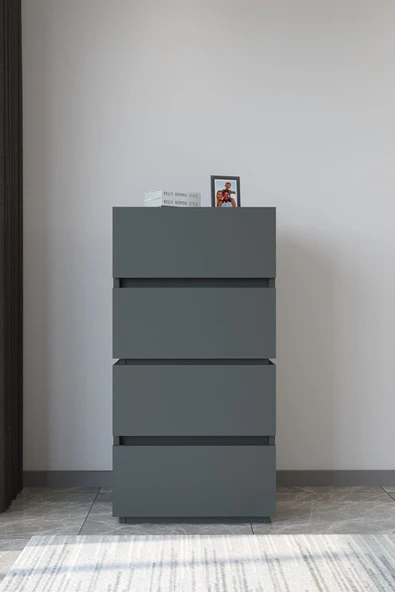 AEKA Ae-2034 Galata 4 Çekmeceli Patentli Antrasit Şifonyer Yatak Odası Bebek Odası Komodin - Resim 4