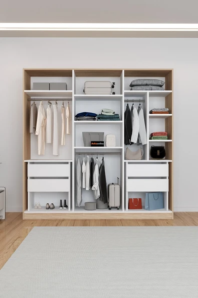 AEKA Ae-2116 Kale Aynalı Sonomo, 6 Kapaklı Gardırop, 13 Raflı, 3 Askılıklı 180 Cm Dolap - Resim 2