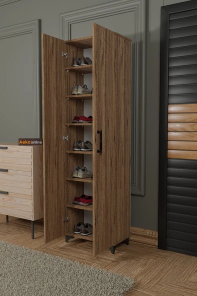 AEKA AE-3085 SELEN ATLANTİK ÇAM AYAKKABILIK, 7 RAFLI, AYAKLI, 2 KAPAKLI ÇOK AMAÇLI DOLAP, KİLER DOLABI - Resim 5