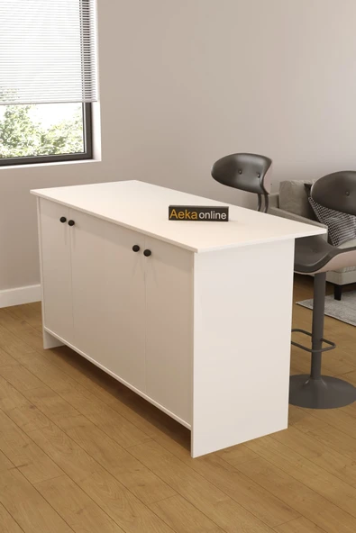 AEKA AE-2080 Patentli Ayder Mutfak Adası Bar Masası Yemek Masası Dolaplı, Beyaz Raflı, Çok Amaçlı 160 CM - Resim 4