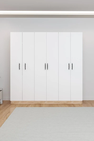 AEKA AE-2115 KALE SONOMO/BEYAZ GARDIROP 6 KAPAKLI, 4 ÇEKMECELİ, 3 ASKILIKLI, 13 RAFLI DOLAP - Resim 4