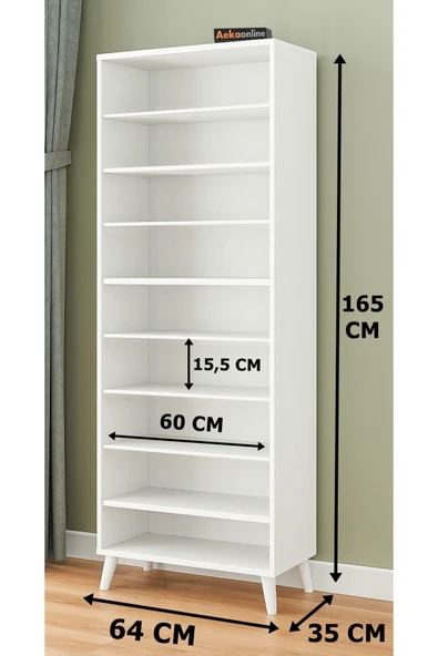 AEKA Ae-1088 Patentli İmaj Beyaz Ayakkabılık, 9 Raflı, Ayaklı, 4 Kapaklı Çok Amaçlı Dolap, Kiler Dolabı - 3