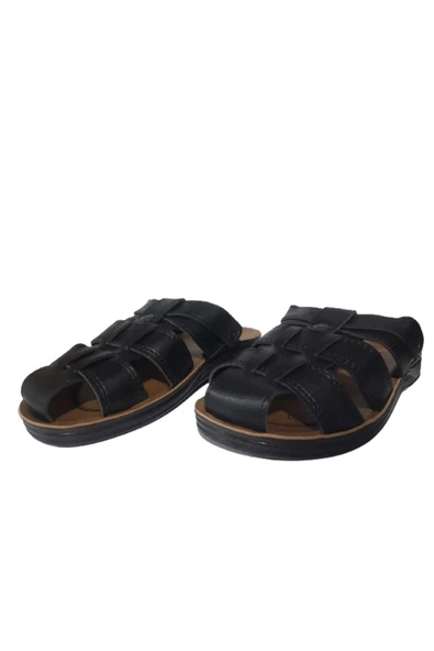 CANER Erkek Siyah Önü Kapalı Ortopedik Taban Günlük Terlik cnrr658-00 - Resim 2