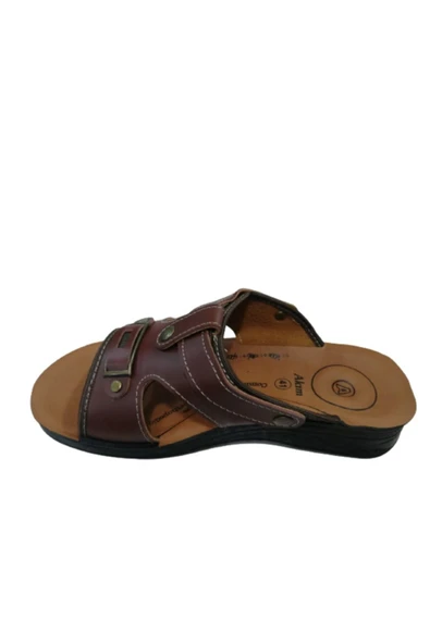 Akım Ak015-10 Erkek Kahverengi Ortapedik Taban Günlük Terlik Sandalet - 3