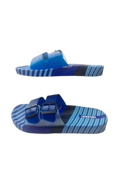 GEZER Erkek Lacivert-Mavi Çift Tokalı Kaymaz Taban Günlük Yürüyüş Terlik - 2