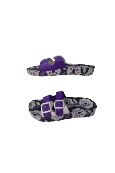 GEZER Kadın Mor-beyaz Çift Tokalı Kaymaz Taban Günlük Havuz- Deniz- Plaj -sahil Yürüyüş Terliği - 2
