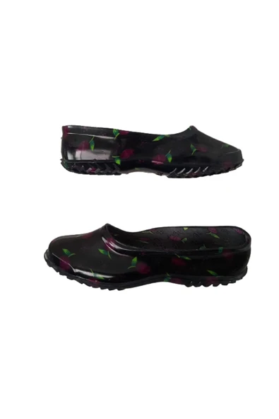 Emek Lastik Kadın Siyah-mor Laleli Çiçek Desenli Kaymaz Taban Iş Ayakkabısı - 2