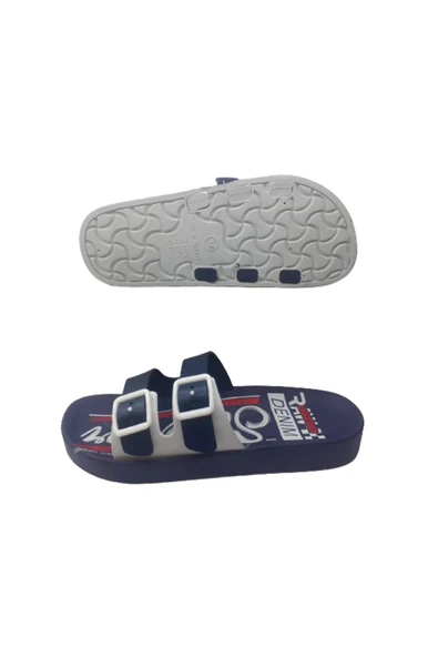 GEZER Unısex Lacivert-Kırmızı Çift Tokalı Kaymaz Taban Günlük Yürüyüş Terlik - Resim 5