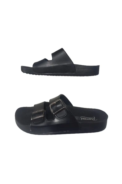 PARMİ Parmi Unısex Siyah Çift Tokalı Günlük Şık Terlik prmi658-3 - Resim 4