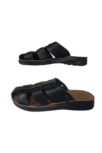 CANER Erkek Siyah Önü Kapalı Ortopedik Taban Günlük Terlik cnrr658-00 - Resim 4