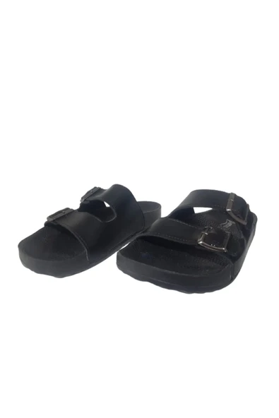 PARMİ Parmi Unısex Siyah Çift Tokalı Günlük Şık Terlik prmi658-3 - Resim 2