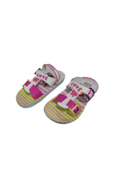 Calx Ca191-010 Kız Bebek Beyaz Pembe Love Yazılı Günlük Yürüyüş Sandalet - 5
