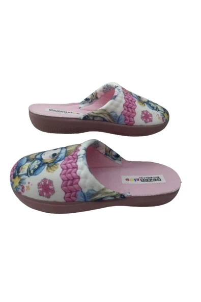 GEZER Kız Çocuk Beyaz-Pembe Çocuk Figürlü Ev İçi Terlik