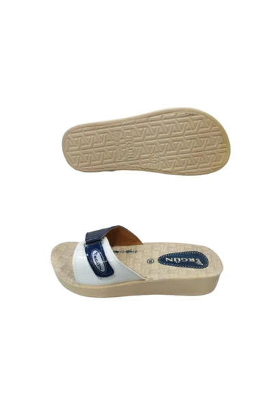 Ergün Kadın Lacivert Beyaz Günlük Terlik Er87-10 - Resim 4