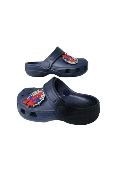 Akım Bebek Çocuk Lacivert Renkli Örümcek Adam -Ağı Figürlü Kaydırmaz Ortopedik Sandalet Terlik