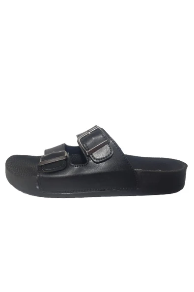 PARMİ Parmi Unısex Siyah Çift Tokalı Günlük Şık Terlik prmi658-3 - Resim 3