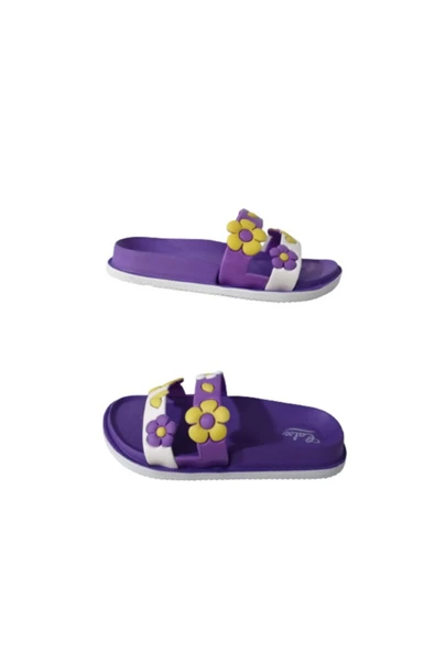 Calx Ca0185-020 Kız Çocuk Lila Çiçekli Günlük Yürüyüş Terlik