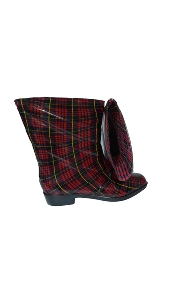 Gülsoy Kırmızı-Sarı Çizgili Kadın Poli Kaymaz Taban Yağmur Çizmesi - 4