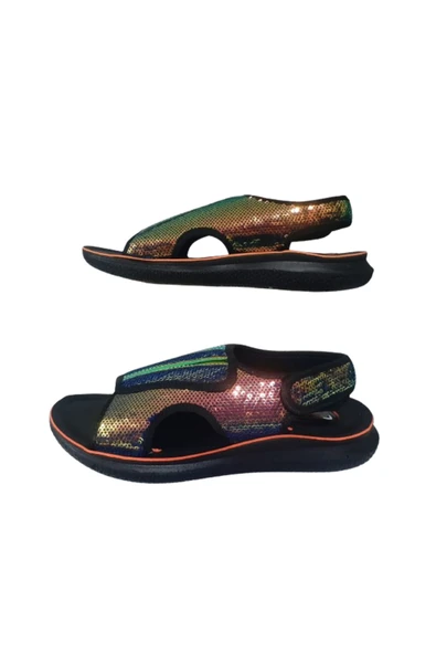 GEZER Kadın Siyah Yeşil Ortopedik Taban Günlük Şık Sandalet Gzeer801-17 - 4