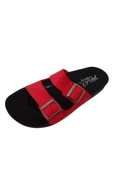 MULEX Kırmızı Çift Tokalı Ayarlanabilir Kadın Anatomik Rahat Taban Günlük Terlik - 2