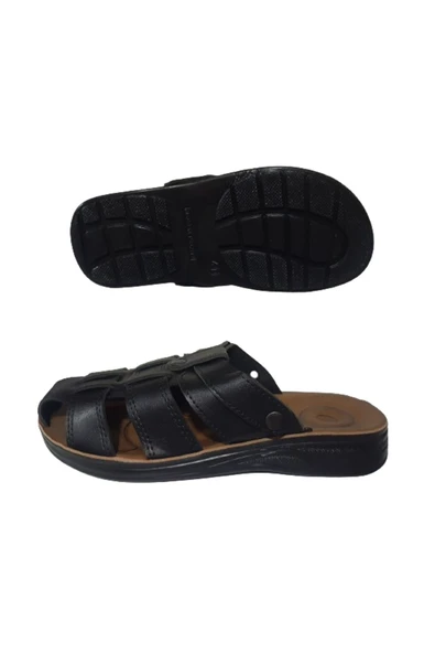CANER Erkek Siyah Önü Kapalı Ortopedik Taban Günlük Terlik cnrr658-00 - Resim 5