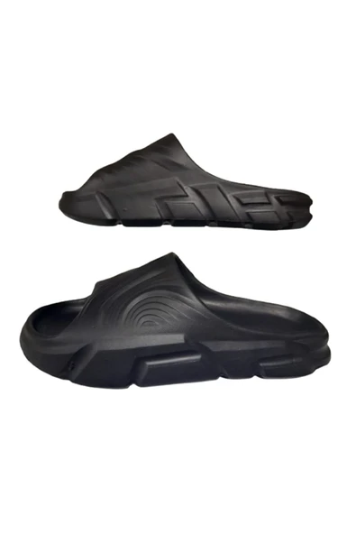 GEZER Erkek Siyah Dalgalı Önü Açık Banyo Bahçe Terliği - 4