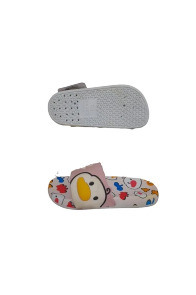 GEZER Kız Çocuk Terlik Kaydırmaz Taban Ördek Desen Pudra - Resim 3