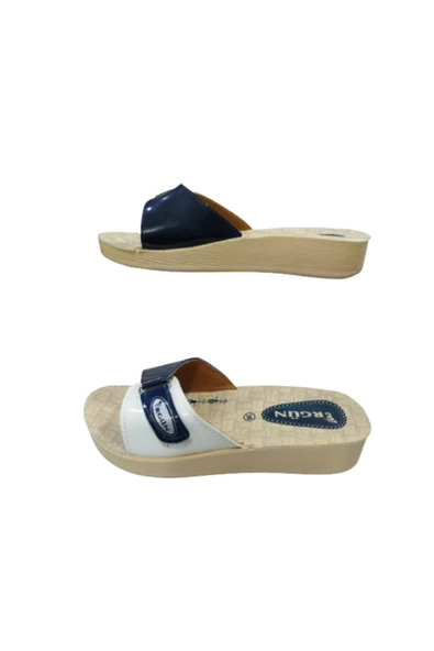 Ergün Kadın Lacivert Beyaz Günlük Terlik Er87-10 - Resim 2