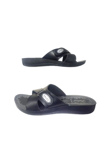 FALEX Kadın Siyah Cırtlı Çapraz Ortopedik Taban Günlük Şık Terlik FLXX54-12 ürün görseli 1