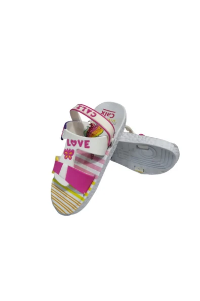Calx Ca191-010 Kız Bebek Beyaz Pembe Love Yazılı Günlük Yürüyüş Sandalet - 2