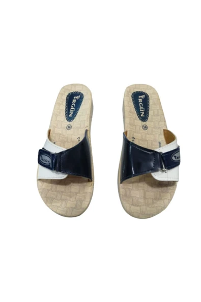 Ergün Kadın Lacivert Beyaz Günlük Terlik Er87-10 - Resim 3