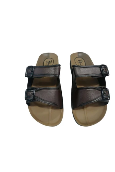 GEZER Ge072-10 Erkek Kahverengi Çift Tokalı Günlük Yürüyüş Terlik - Resim 2