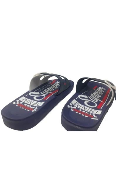 GEZER Unısex Lacivert-Kırmızı Çift Tokalı Kaymaz Taban Günlük Yürüyüş Terlik - Resim 6