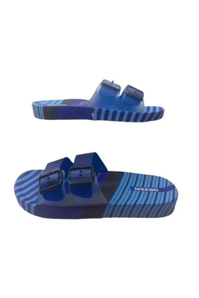 GEZER Erkek Lacivert-Mavi Çift Tokalı Kaymaz Taban Günlük Yürüyüş Terlik