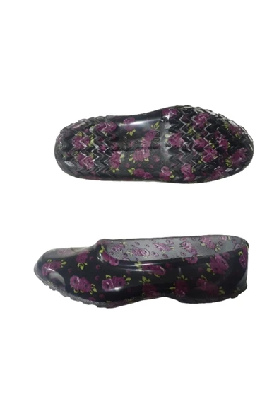 Emek Lastik Kadın Siyah-Mor Çiçek Desenli Kaymaz Taban Iş Ayakkabısı Kkk8545 - 4