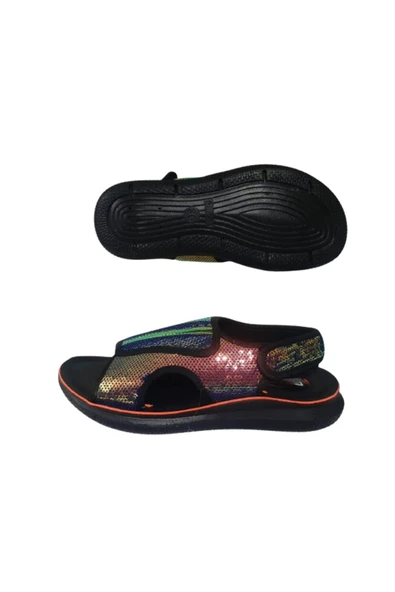 GEZER Kadın Siyah Yeşil Ortopedik Taban Günlük Şık Sandalet Gzeer801-17 - 5