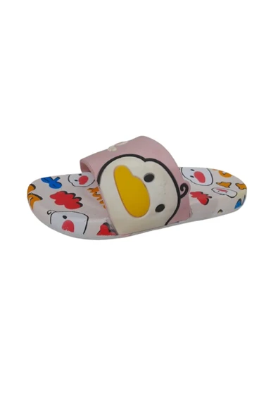 GEZER Kız Çocuk Terlik Kaydırmaz Taban Ördek Desen Pudra - Resim 4