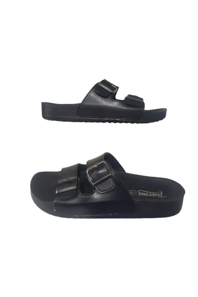 PARMİ Parmi Unısex Siyah Çift Tokalı Günlük Şık Terlik prmi658-3 ürün görseli