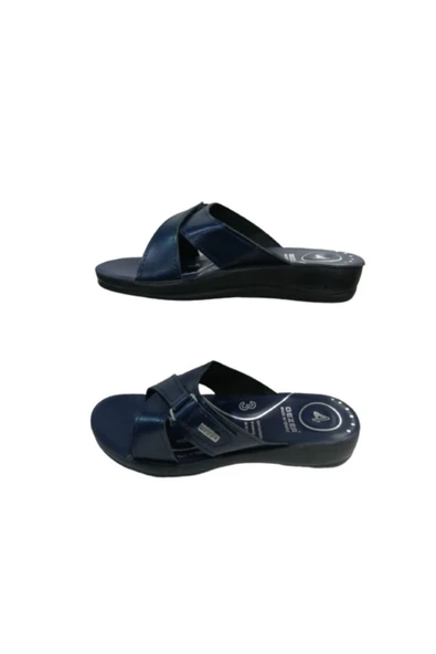 GEZER Ge082-10 Kadın Lacivert Ortapedik Çapraz Bantlı Yürüyüş Terlik - Resim 2