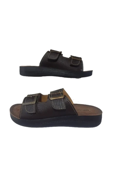 GEZER Erkek Kahve Çift Tokalı Ultra Hafif Günlük Şık Terlik gezrr8-0977