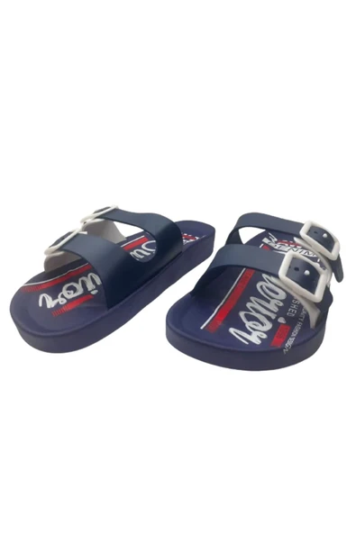 GEZER Unısex Lacivert-Kırmızı Çift Tokalı Kaymaz Taban Günlük Yürüyüş Terlik - Resim 2